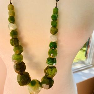 Brazilian Agate Faceted Green Necklace- 32 inches Long